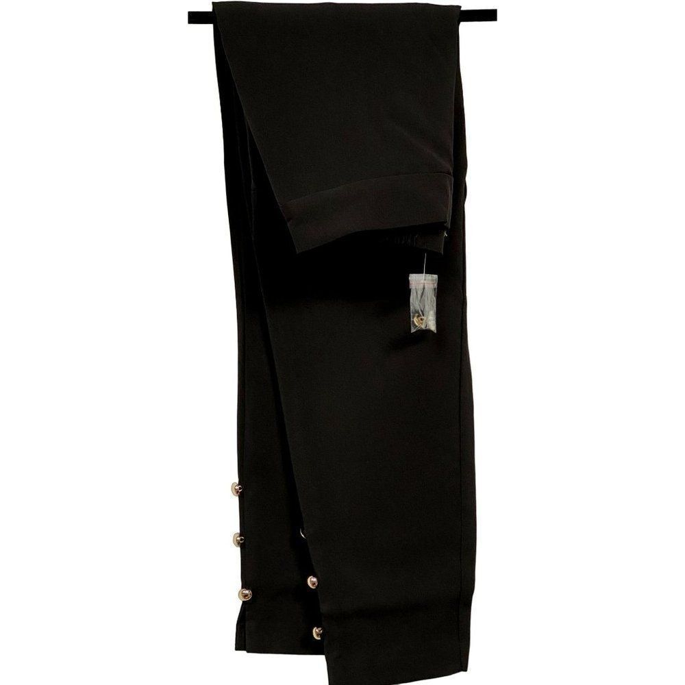 Jessica London Black Trousers Gold Button Leg Detail Side Pockets 12W NEW